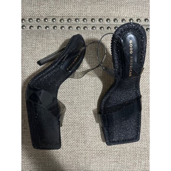 Good American Black open toe‎ Stilettos size 5 new - Picture 1 of 5